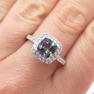 925 Sterling Silver Vintage Real Mystic & White Topaz Ring Size 9